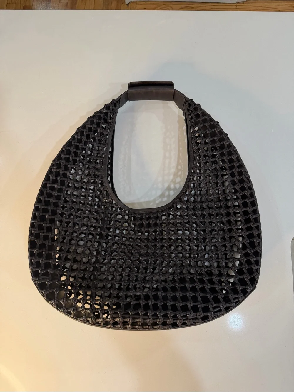 STAUD Dark Brown Woven Crescent Hobo